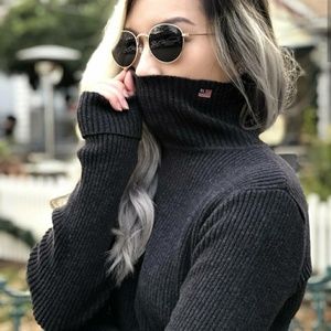 Gray Ralph Lauren Ribbed Turtle Neck Sweater
